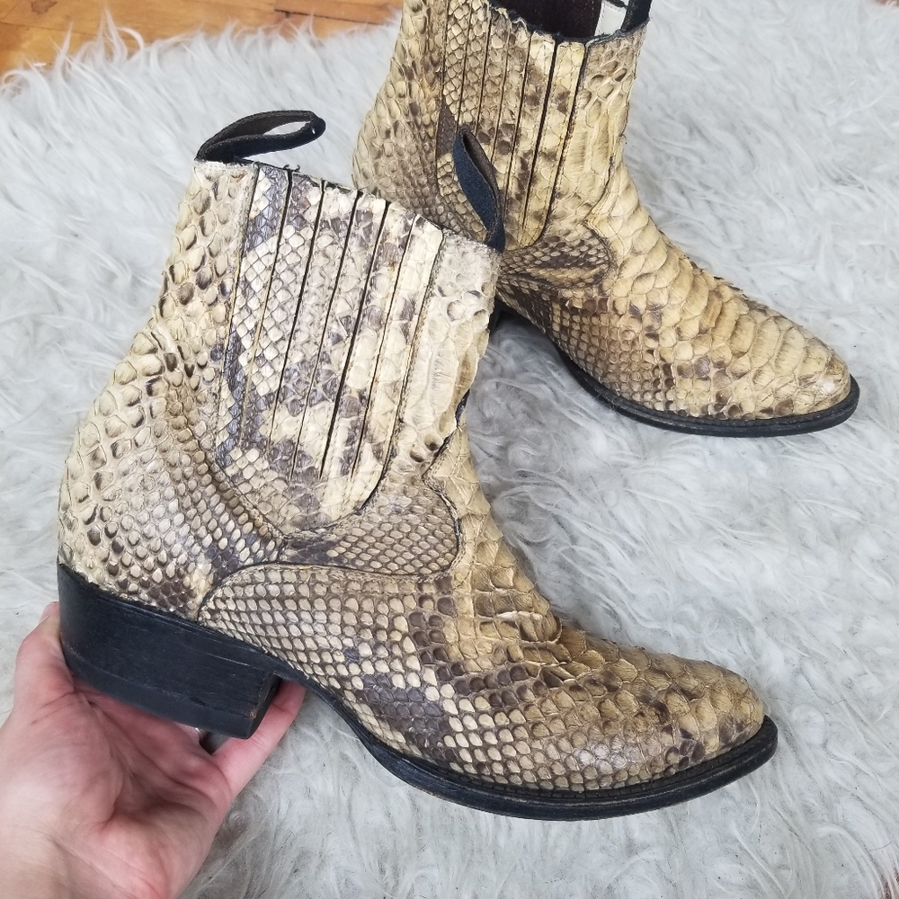 CUADRA Genuine Snakeskin Pull On Western Cowboy Ankle Boots Men’s 7 Ladies 8.5